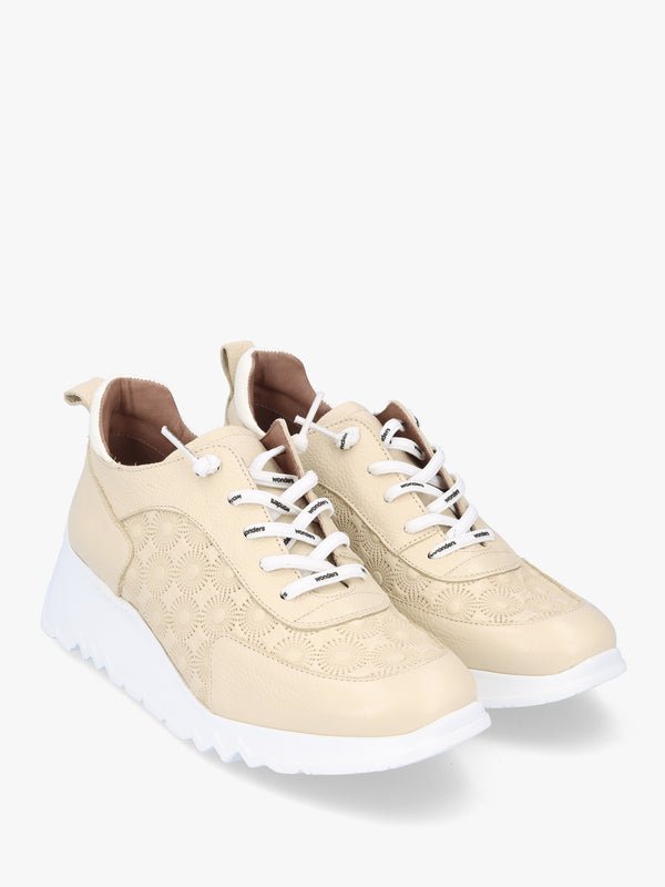 Eleven Cream Leather Wedge Trainers