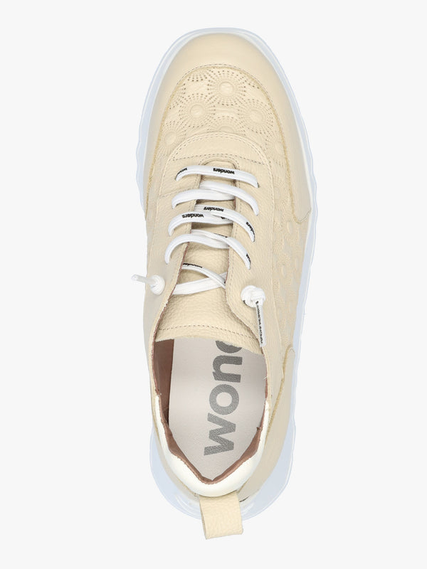 Eleven Cream Leather Wedge Trainers