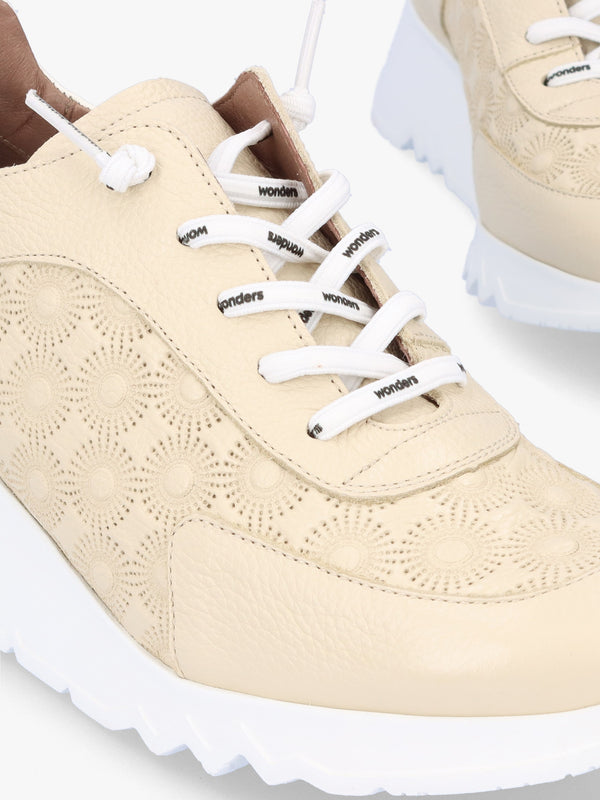 Eleven Cream Leather Wedge Trainers