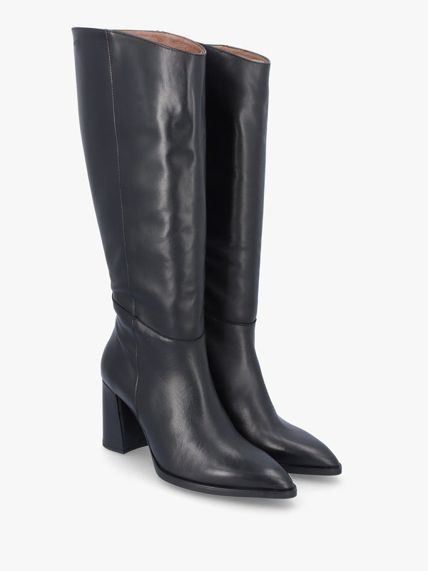 Eric Black Leather Block Heel Knee Boots