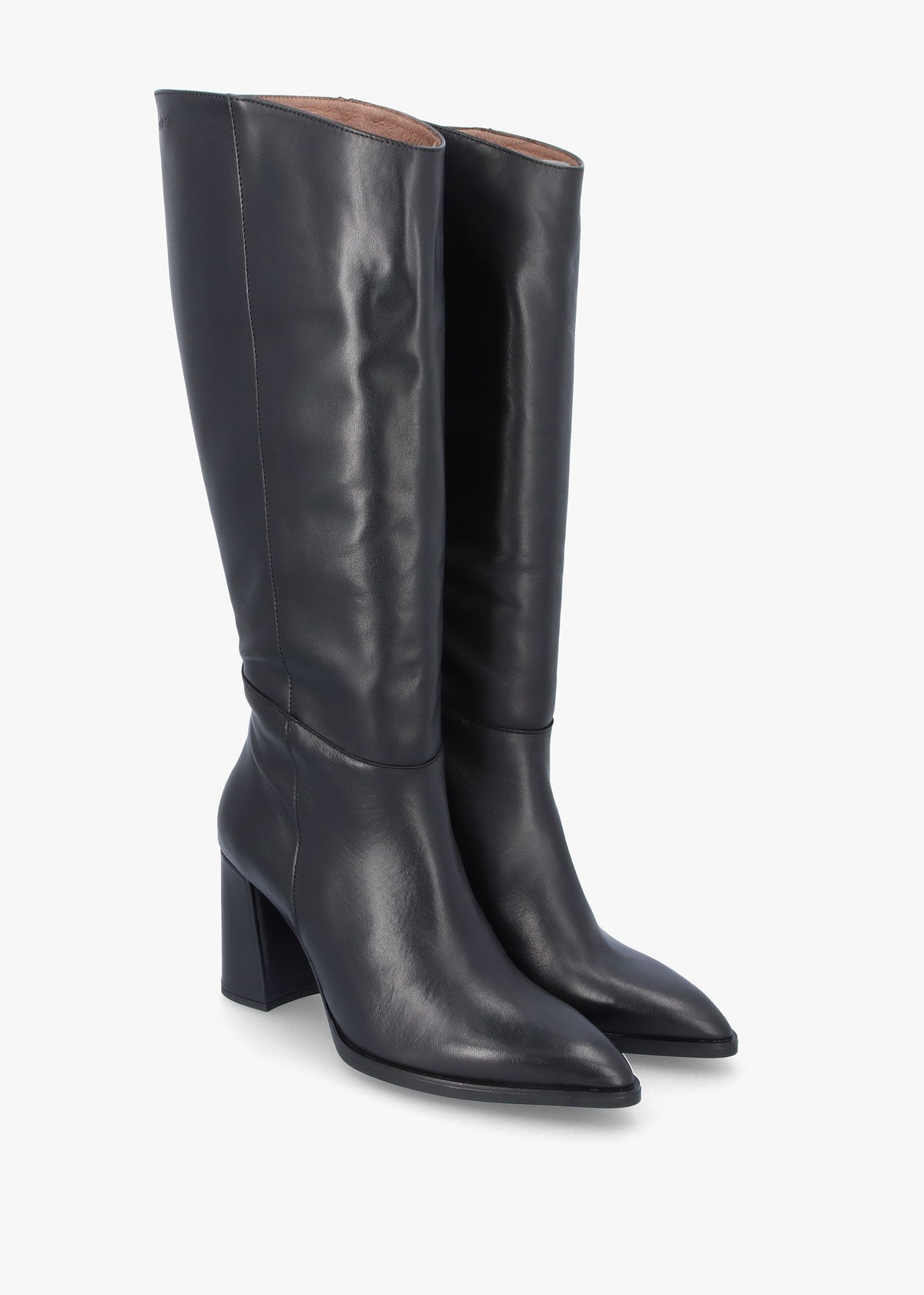 Eric Black Leather Block Heel Knee Boots
