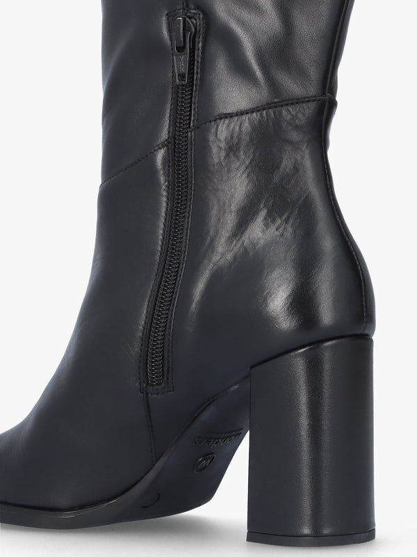 Eric Black Leather Block Heel Knee Boots