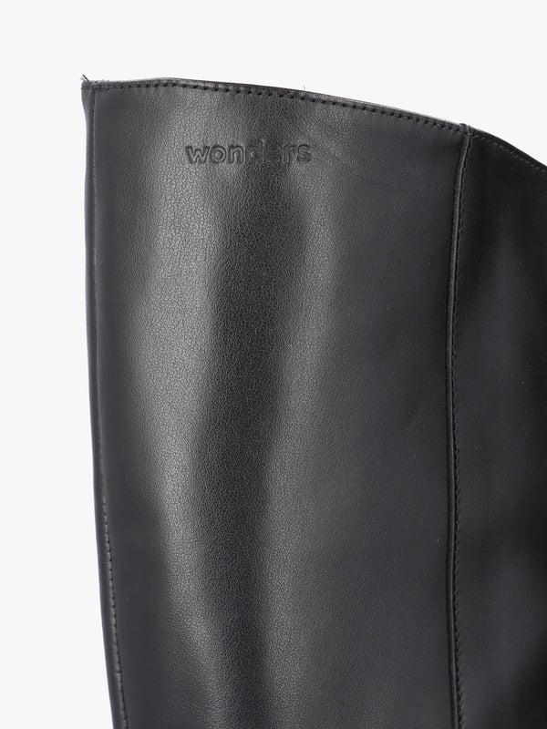 Eric Black Leather Block Heel Knee Boots
