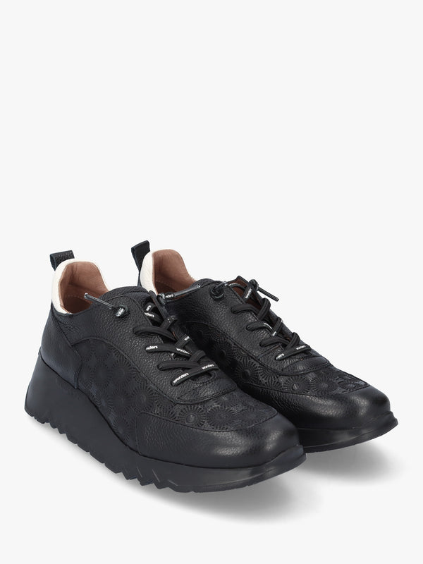 Eleven Black Leather Wedge Trainers