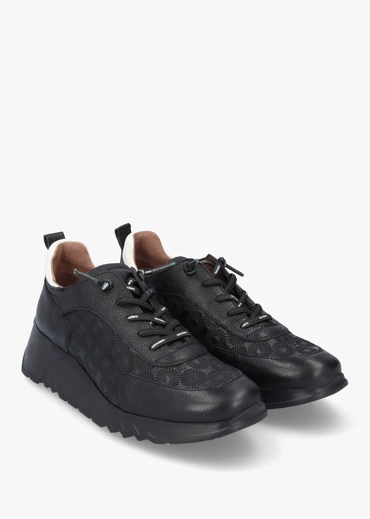 Eleven Black Leather Wedge Trainers
