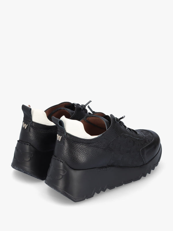 Eleven Black Leather Wedge Trainers