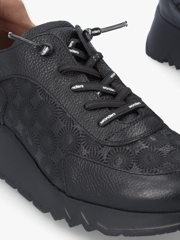 Eleven Black Leather Wedge Trainers
