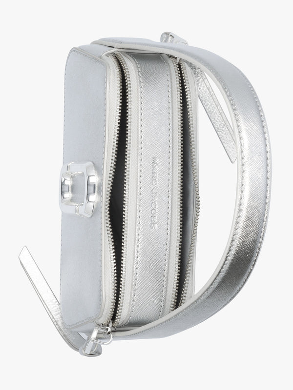 The Metallic Slingshot Silver Leather Shoulder Bag