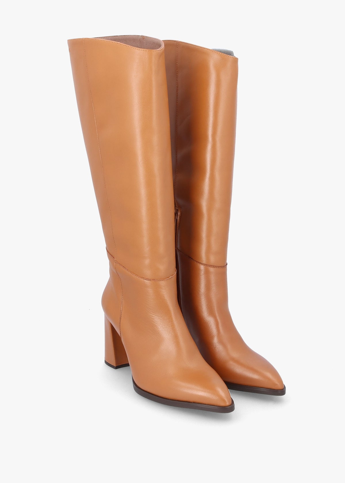 Eric Camel Leather Block Heel Knee Boots