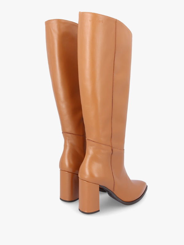 Eric Camel Leather Block Heel Knee Boots