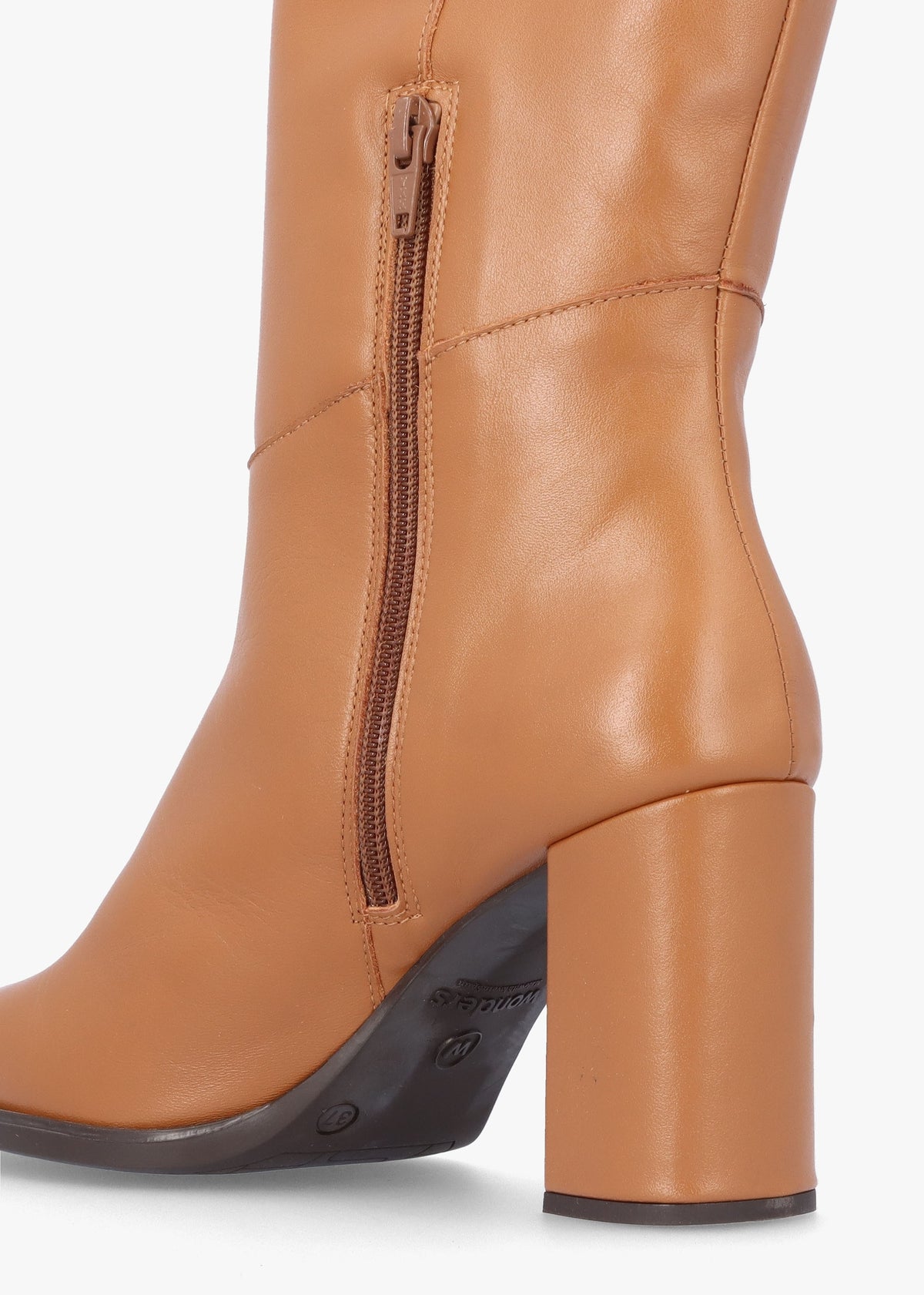 Eric Camel Leather Block Heel Knee Boots