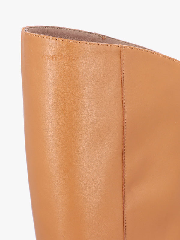 Eric Camel Leather Block Heel Knee Boots