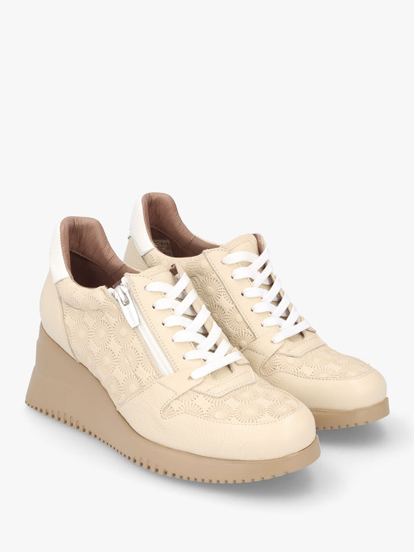 Rainbow Beige Leather Wedge Trainers