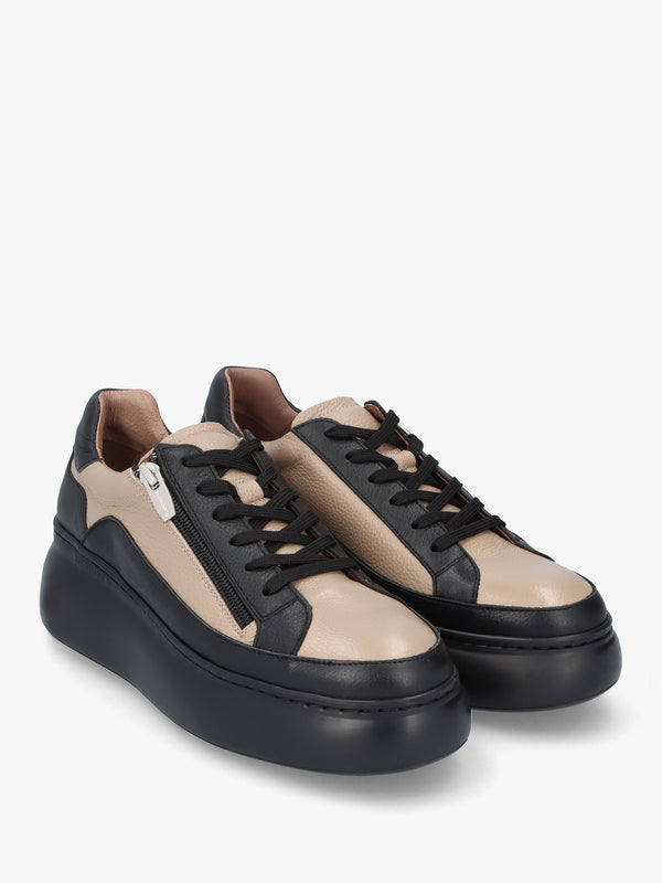 Tyler Taupe & Black Leather Flatform Trainers