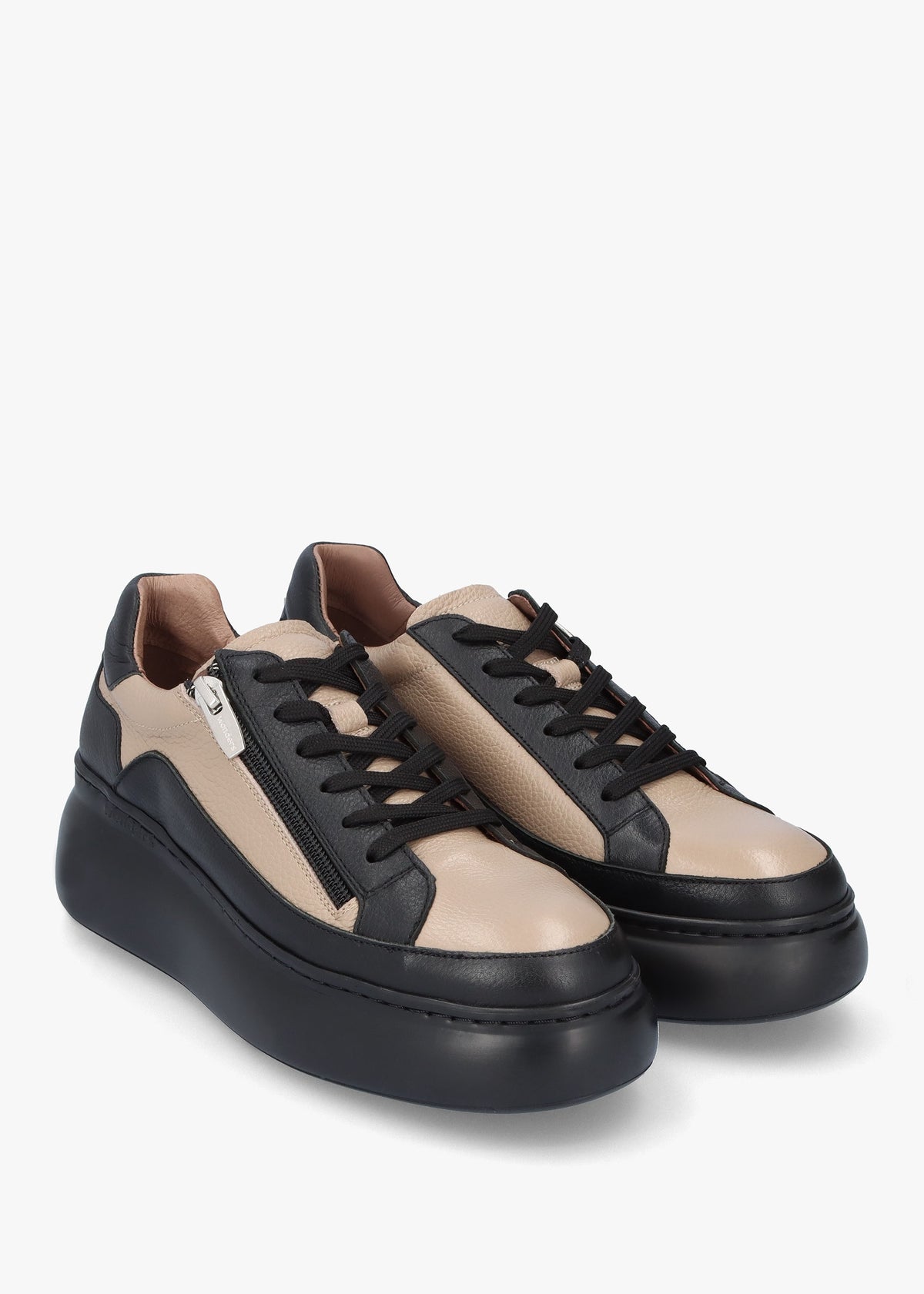 Tyler Taupe & Black Leather Flatform Trainers