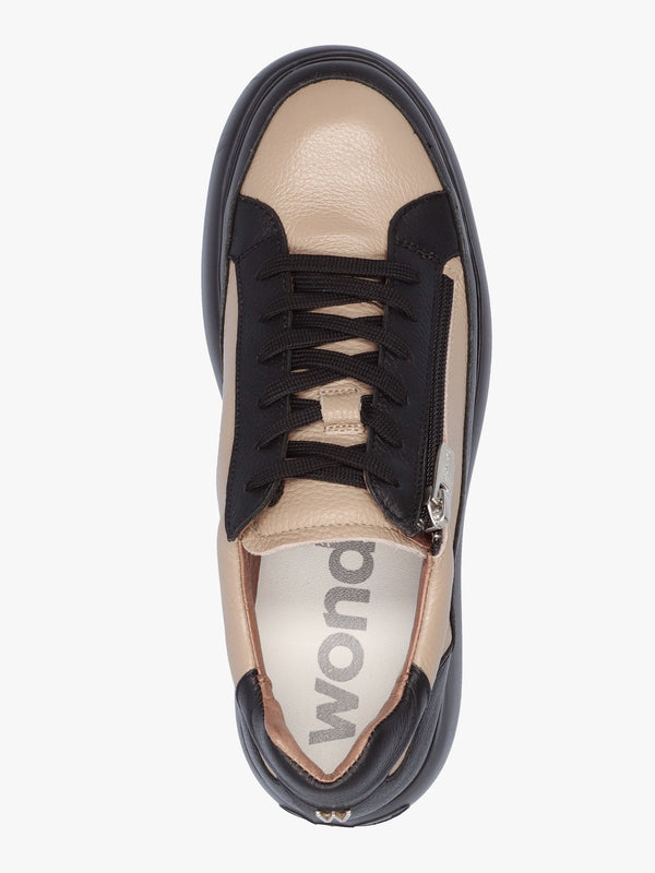 Tyler Taupe & Black Leather Flatform Trainers