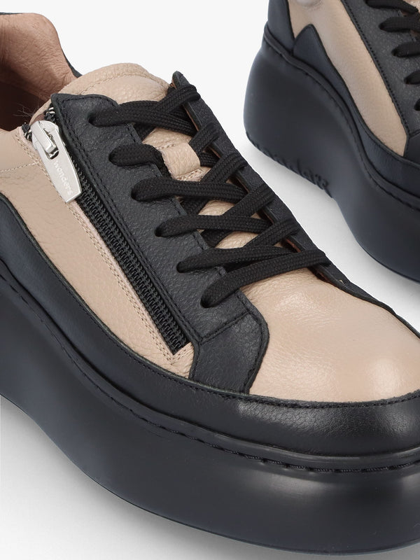 Tyler Taupe & Black Leather Flatform Trainers