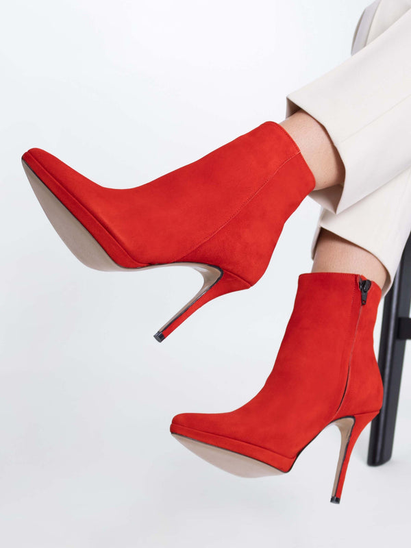 Abigail Red Suede Platform Ankle Boots