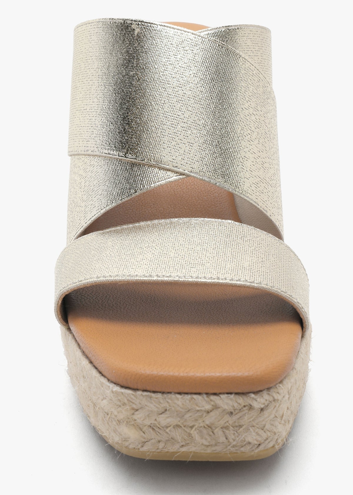 Khloe Gold Cross Strap Wedge Espadrille Mules