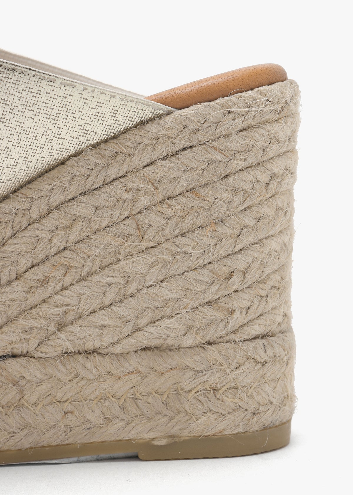 Khloe Gold Cross Strap Wedge Espadrille Mules
