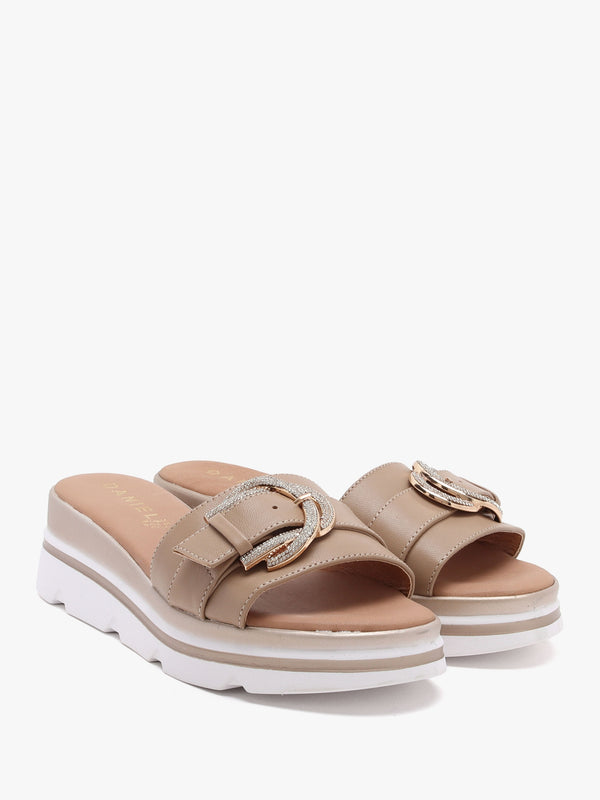 Recrys Tan Leather Embellished Flat Mules