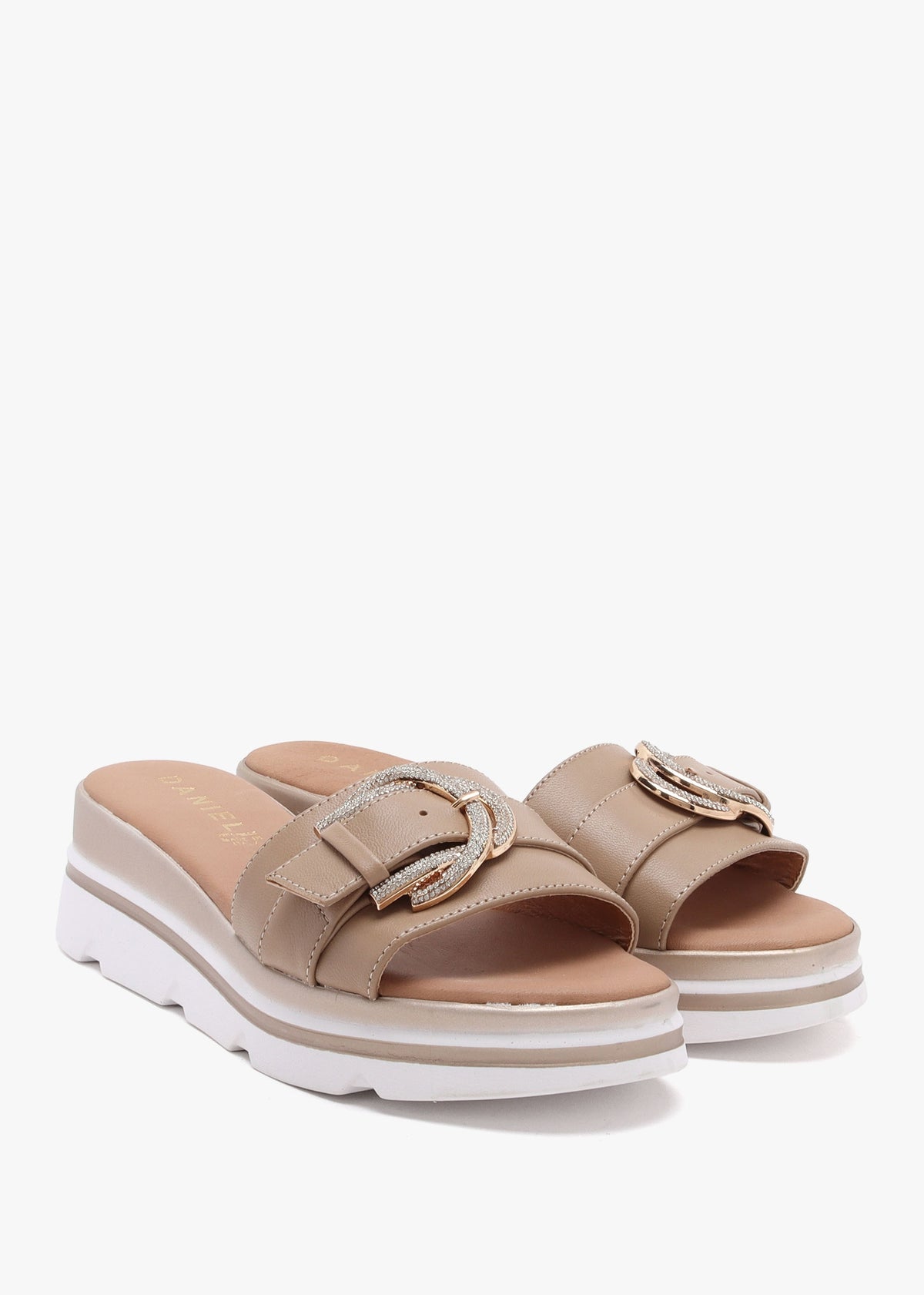 Recrys Tan Leather Embellished Flat Mules