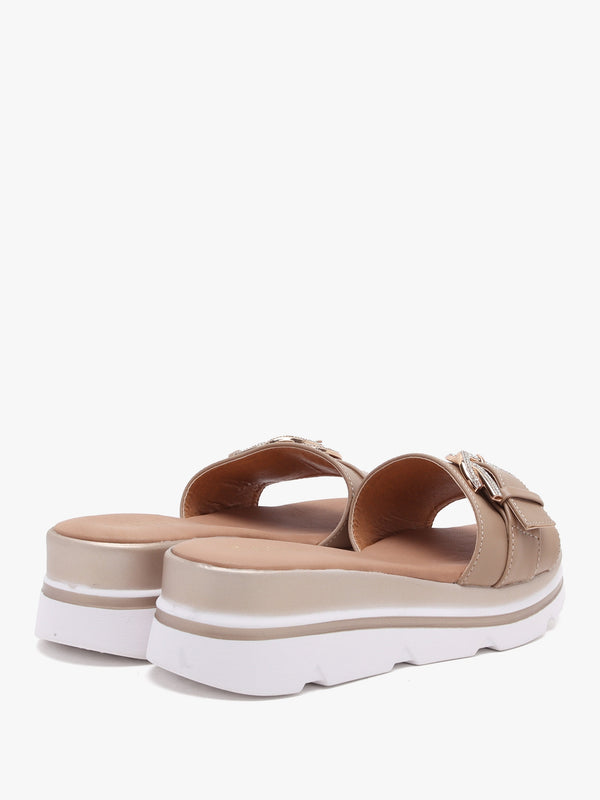 Recrys Tan Leather Embellished Flat Mules