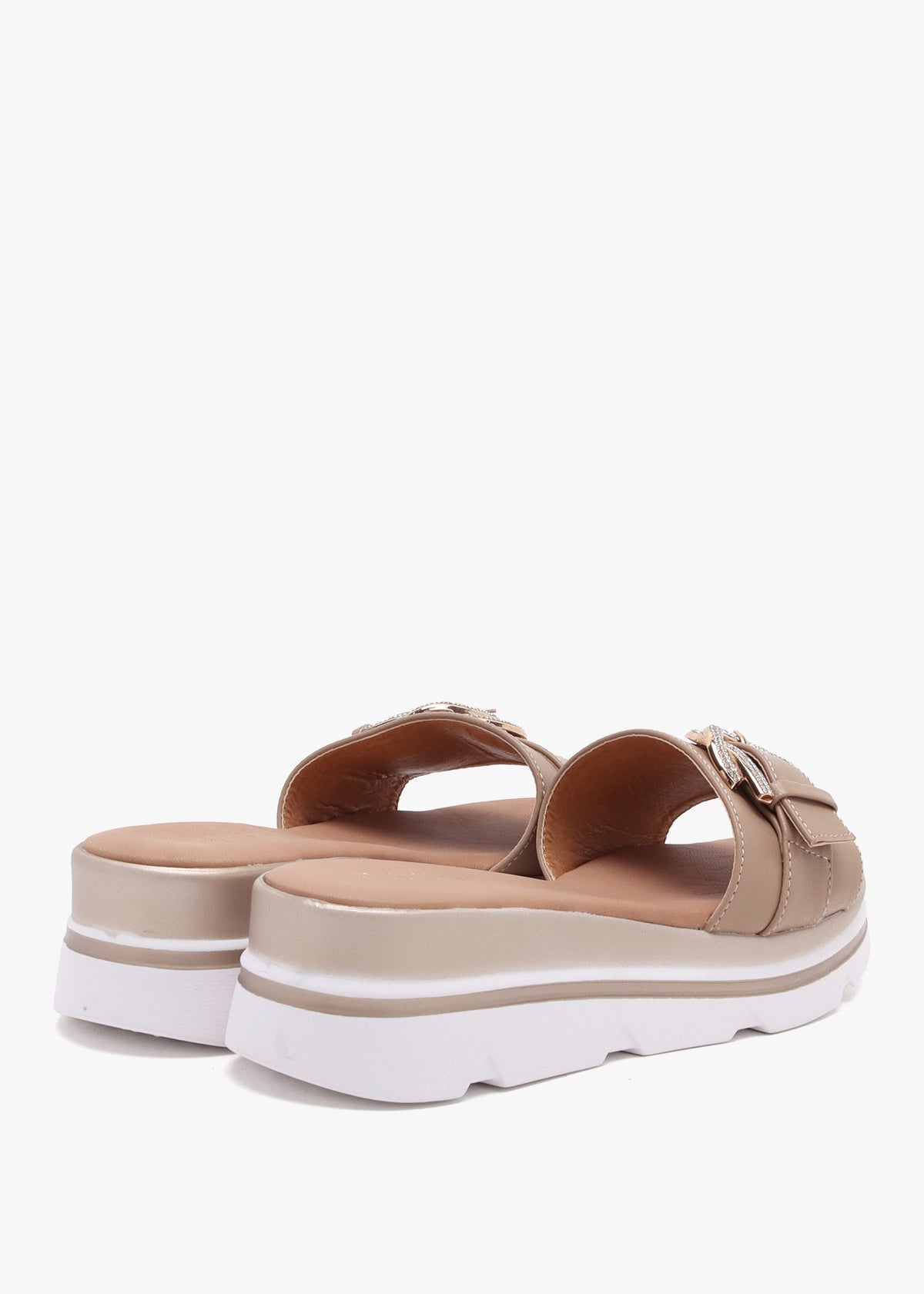 Recrys Tan Leather Embellished Flat Mules