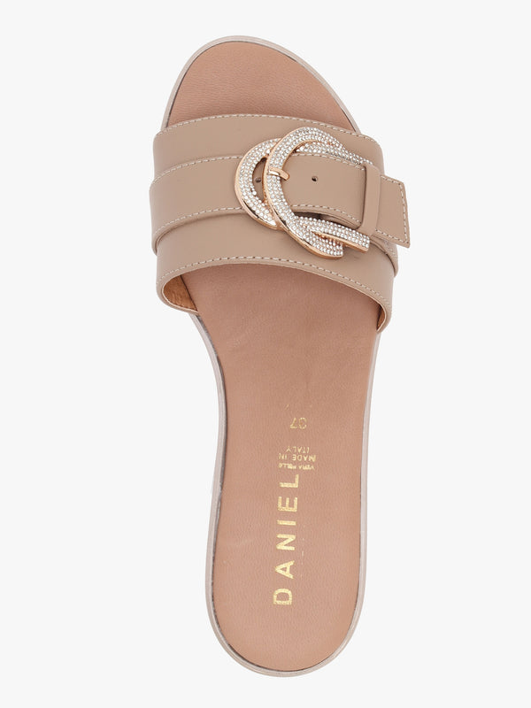 Recrys Tan Leather Embellished Flat Mules