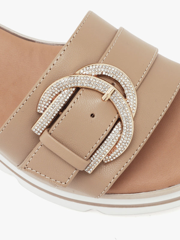 Recrys Tan Leather Embellished Flat Mules