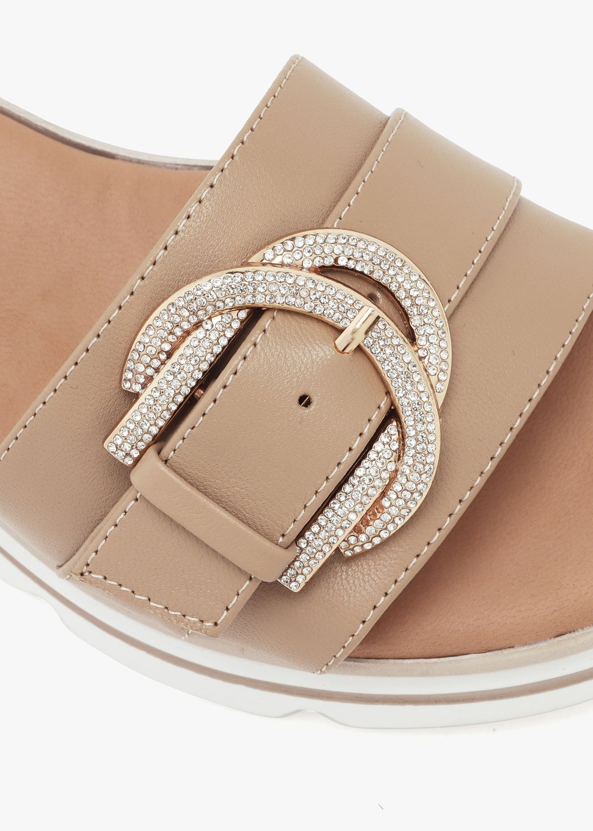 Recrys Tan Leather Embellished Flat Mules
