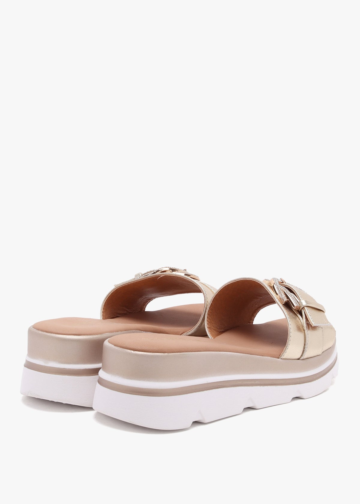 Recrys Gold Leather Embellished Flat Mules