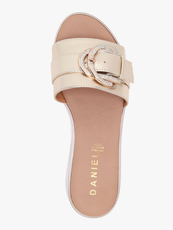 Recrys Gold Leather Embellished Flat Mules