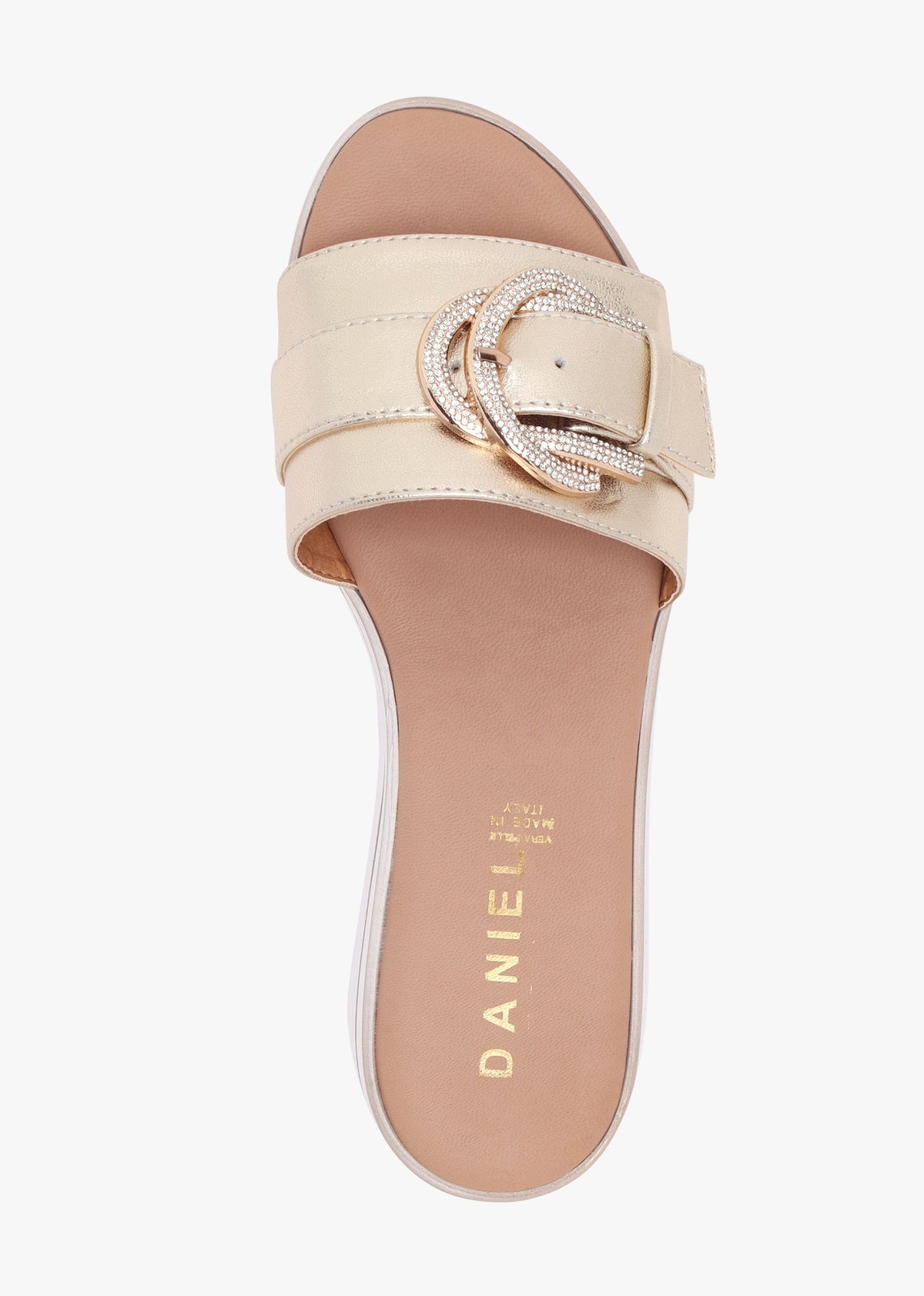 Recrys Gold Leather Embellished Flat Mules