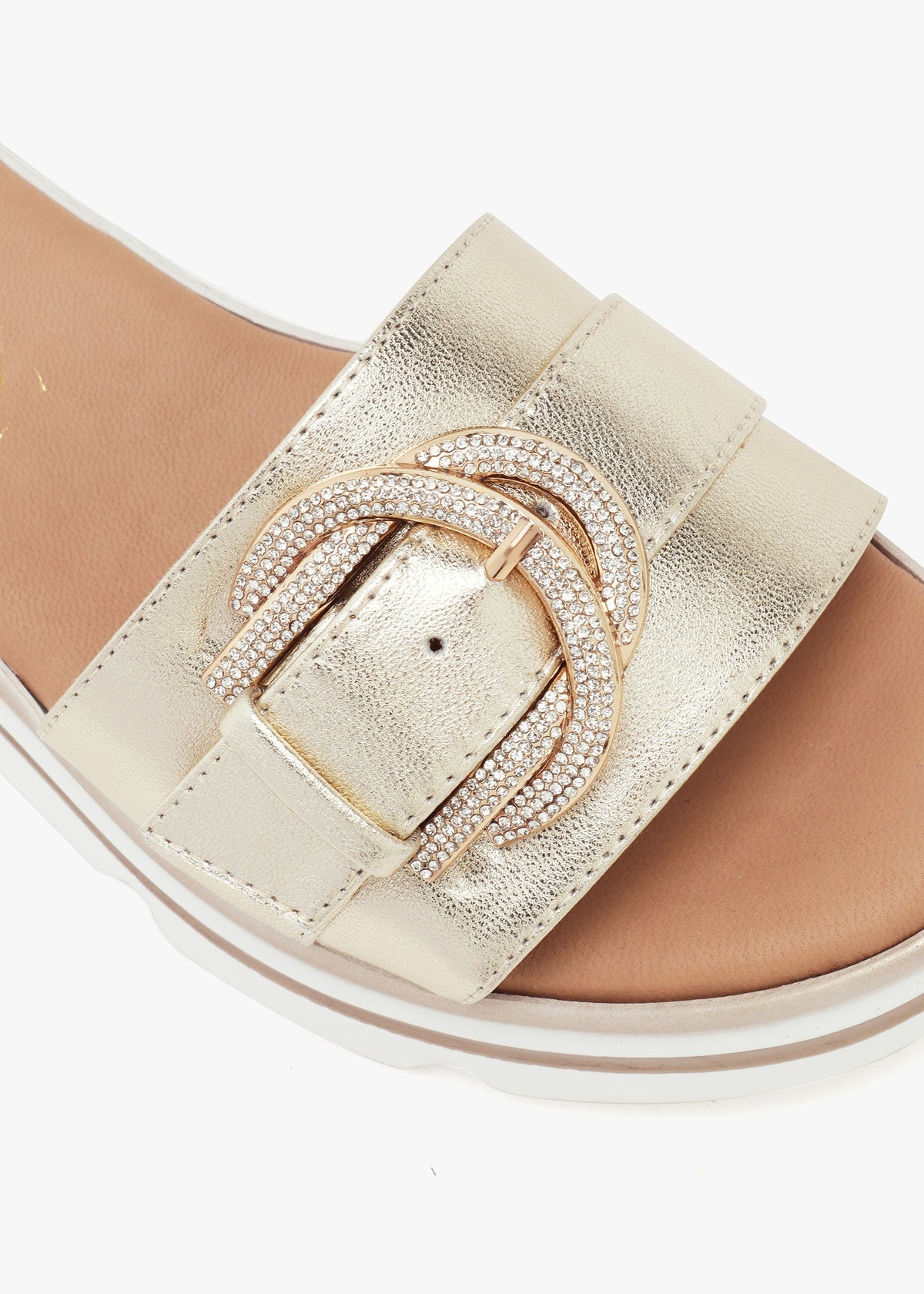 Recrys Gold Leather Embellished Flat Mules