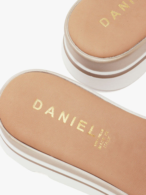 Recrys Gold Leather Embellished Flat Mules