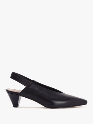 Sani Black Leather Pointed Almond Toe Heeled Sling Backs