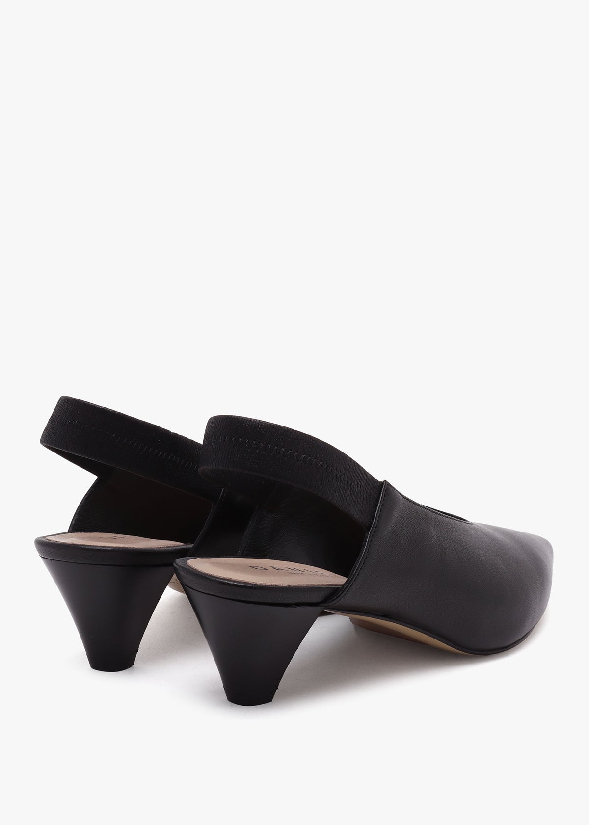 Sani Black Leather Pointed Almond Toe Heeled Sling Backs