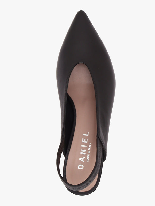 Sani Black Leather Pointed Almond Toe Heeled Sling Backs