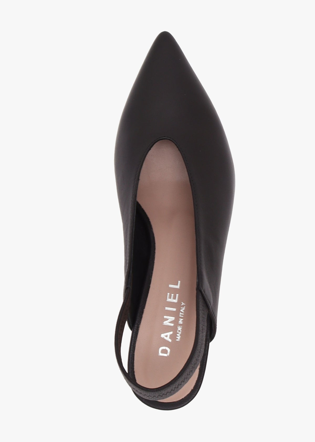 Sani Black Leather Pointed Almond Toe Heeled Sling Backs
