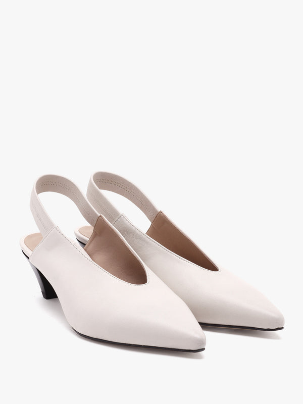 Sani Cream Leather Pointed Almond Toe Heeled Sling Backs