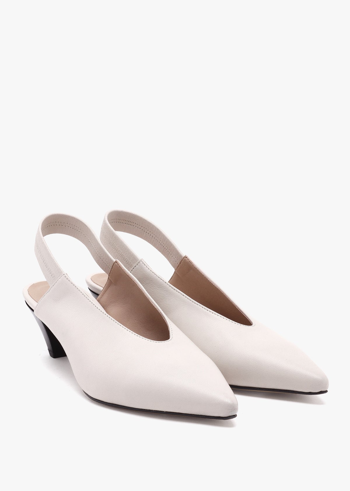 Sani Cream Leather Pointed Almond Toe Heeled Sling Backs