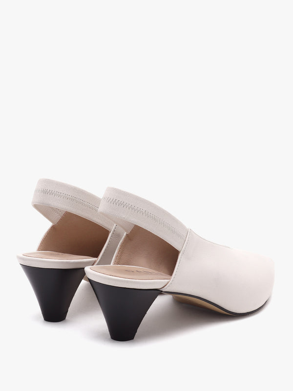 Sani Cream Leather Pointed Almond Toe Heeled Sling Backs