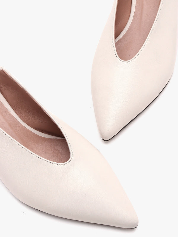 Sani Cream Leather Pointed Almond Toe Heeled Sling Backs