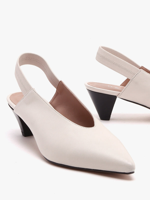 Sani Cream Leather Pointed Almond Toe Heeled Sling Backs