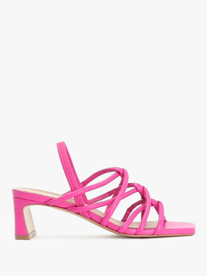 Sanuma Fuchsia Leather Mini Pillow Strap Heeled Sandals