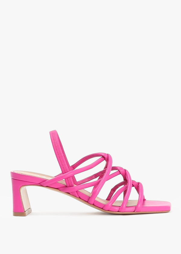 Sanuma Fuchsia Leather Mini Pillow Strap Heeled Sandals
