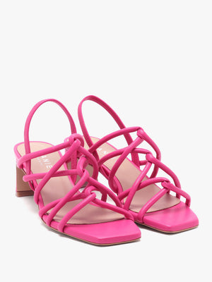 Sanuma Fuchsia Leather Mini Pillow Strap Heeled Sandals