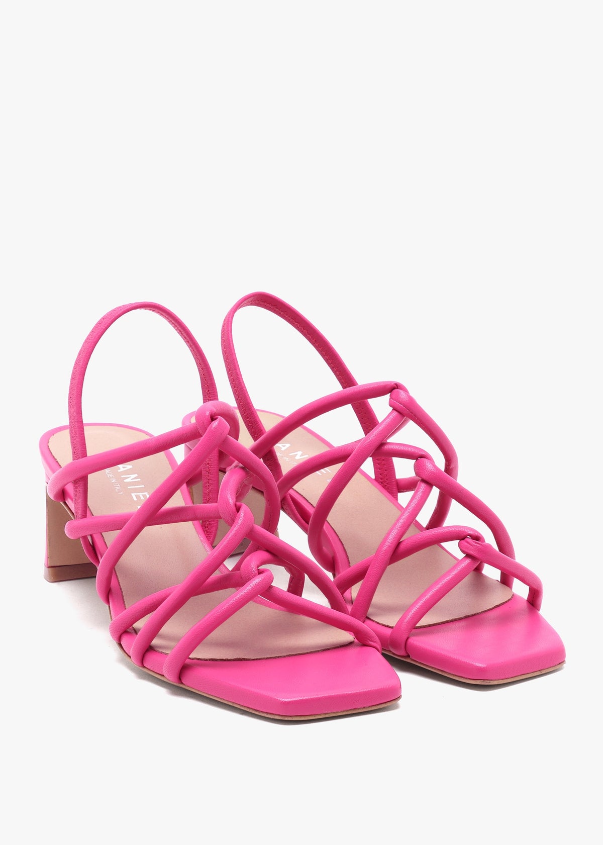 Sanuma Fuchsia Leather Mini Pillow Strap Heeled Sandals