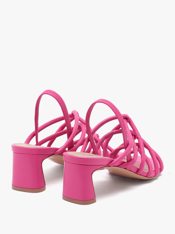 Sanuma Fuchsia Leather Mini Pillow Strap Heeled Sandals